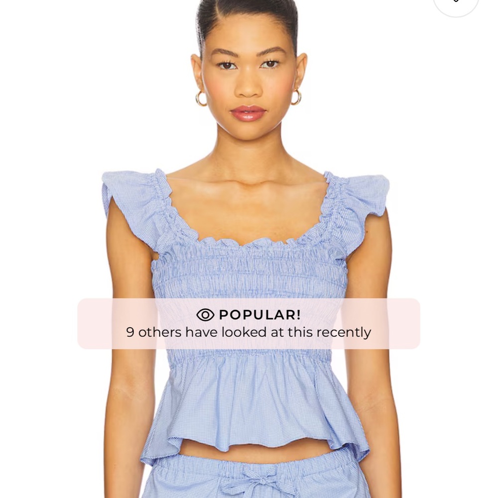 Faithfull the Brand Eudora Top in Micro Gingham Soft Blue NWOT
